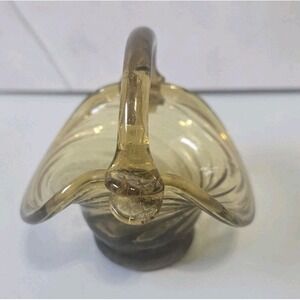 Vintage Amber Glass Swirl Pattern Small Glass Basket With Handle